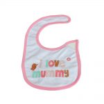 Babies Bloom Cotton Waterproof Saliva Bib - Love Mummy Embroidery White And Pink