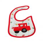 Babies Bloom Cotton Waterproof Saliva Bib - Car Embroidery Red And White