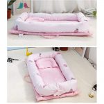 Babies Bloom Portable Light Pink Stripe Print Folding Bed With High Quality Cotton (0-36 Months)