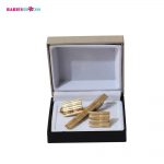 Babies Bloom Luxury Gold Striped Stainless Steel Tie Clip Cufflinks Set