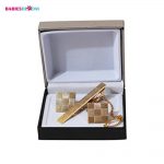 Babies Bloom Gold Plated Men Frosted Gold Cufflinks With Tie Bar Clasp