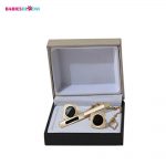 Babies Bloom Luxury Black Rhinestone Golden Cufflinks With Necktie Bar Clasp