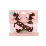 Babies Bloom Polka Dot Pink And Black Hair Bow And Clip Set