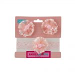 Babies Bloom Pink Sheer Baby Satin Ribbon Headband And Hair Clip Set