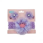 Babies Bloom Purple Ribbon Bow Hair Band With Hair Clip Set