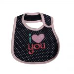 Babies Bloom Cotton Waterproof Saliva Bib - I Love You Black Polka