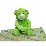 Babies Bloom Green Teddy Bear Animal Plush Toy Polka Baby Swaddle Coral Fleece Blanket