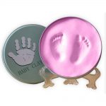 Babies Bloom Round Tin With Stand Baby'S Clay Handprint And Footprint Solid Wood Photo Frame (Pink)