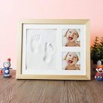 Babies Bloom Brown Charming Baby Handprint And Footprint White Clay Kit Solid Wood Photo Frame