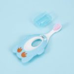 Babies Bloom Blue Soft Anti-Slip Handle Cartoon Baby Silicone Toothbrush for Newborn (1-3 Years Old)