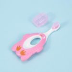 Babies Bloom Pink Soft Anti-Slip Handle Cartoon Baby Silicone Toothbrush for New-Born (1-3 Years Old)