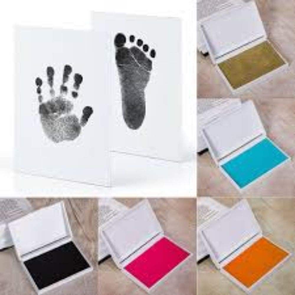 Newborn Baby Handprint or Footprint Clean-Touch Ink Pad, 2 White Cards ,  100% Non-Toxic & Mess Free,6 Colors