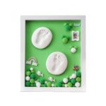 Babies Bloom DIY Baby Handprint Footprint Ornament Keepsake Maker Kit, Baby Nursery Memory Art Kit, Baby Shower Gifts, Xmas Gifts, Precious Moment for Newborn, Baby Boy/Girl, Personalized Baby Prints (Green) with LED lights (White Clay) Image