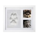 BABIES BLOOM , Pet Paw Print Impression Kit, Dog or Cat Clay Pawprint Keepsake Wooden Photo Frame, Perfect Memorial Gift for Pet Lovers (White frame, White Clay)