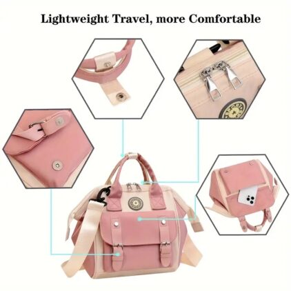 BABIES BLOOM Baby Diaper Bag Functional Diaper Tote Bag Waterproof Diaper Shoulder Bag Fashion Nappy Bag Travel Baby Bag For Mom (Pink) - Image 6