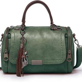 BABIES BLOOM Vintage Boston Fashion Tassel Zipper Crossbody Satchel Bag for Working Women and Girls | Retro PU Leather Woman Bag  | Crossbody Women Handbag (Green)