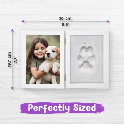 BABIES BLOOM Dog or Cat Paw Print with Photo Frame, Pet Paw Print Impression Kit, Dog or Cat Clay Pawprint Keepsake Wooden Photo Frame (Double Fold) - Image 2